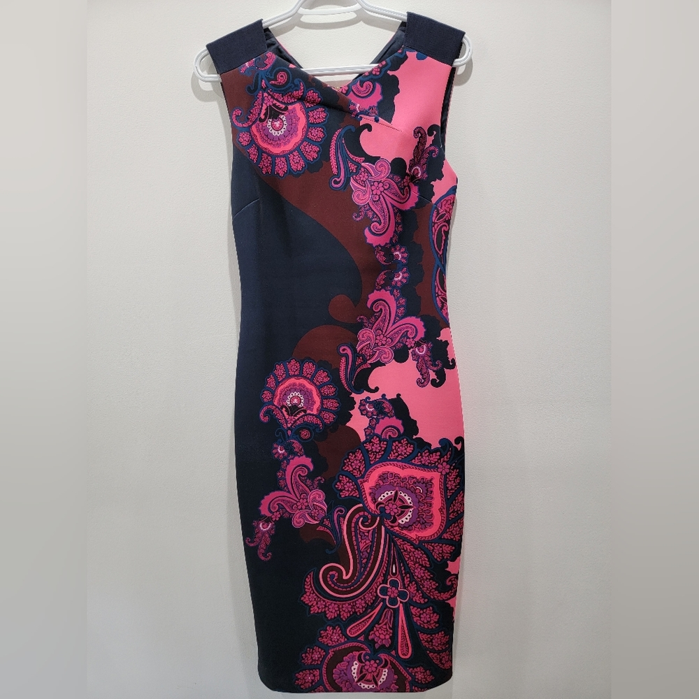 Ted Baker Navy and Pink Floral Paisley Dress Size 2 4-6US